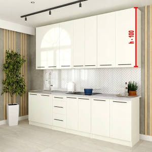 Meble kuchenne z BLATEM - 2,6 m - FLIP biały mat - wysokie góry na 100 cm